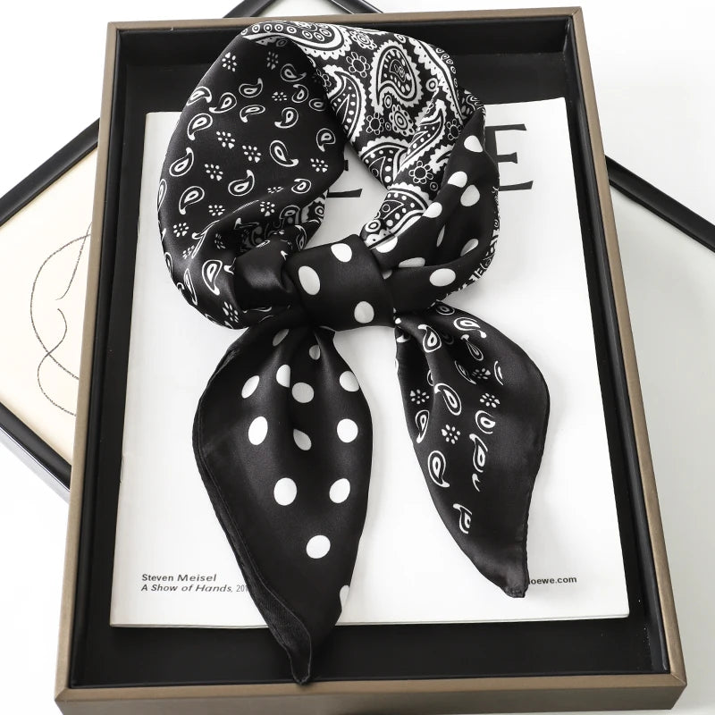 Luxury Silk Square Scarf - Elegant Satin Print Neck Wrap