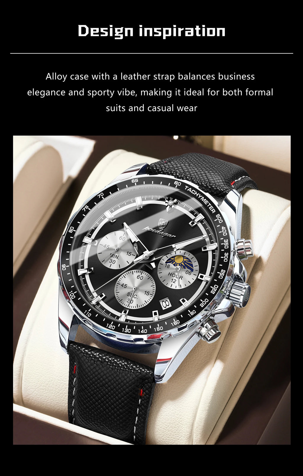 Premium Men's Leather Chronograph Watch - Luminous & Waterproof