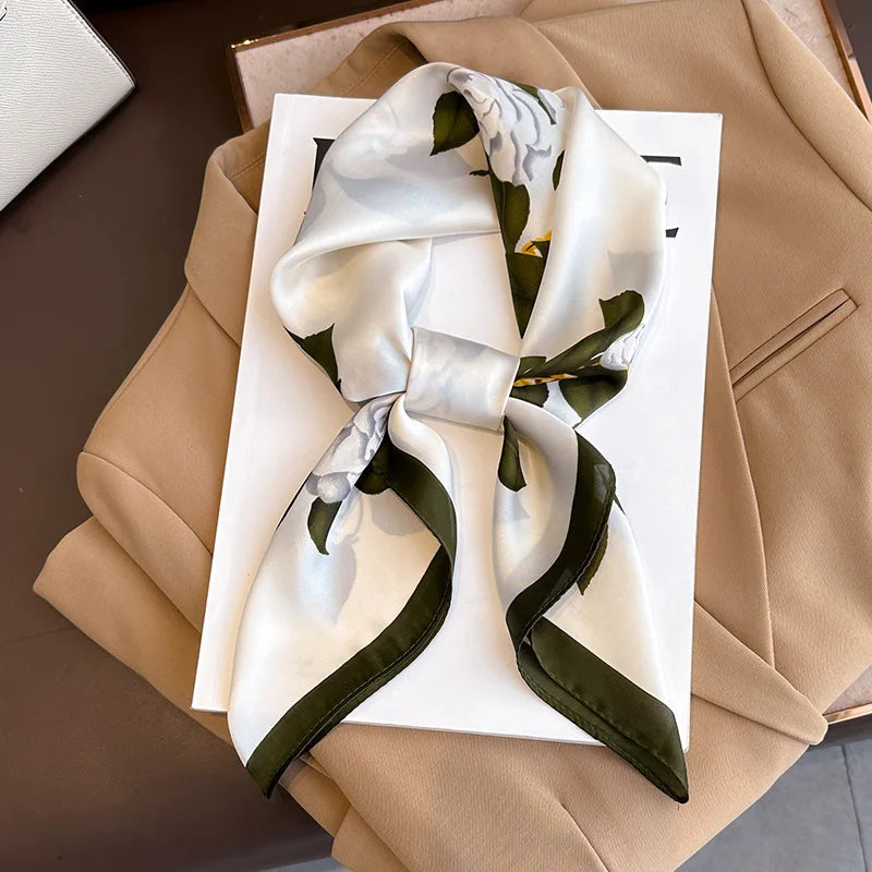 Luxury Silk Scarf - 70x70cm Square Shawl & Headband