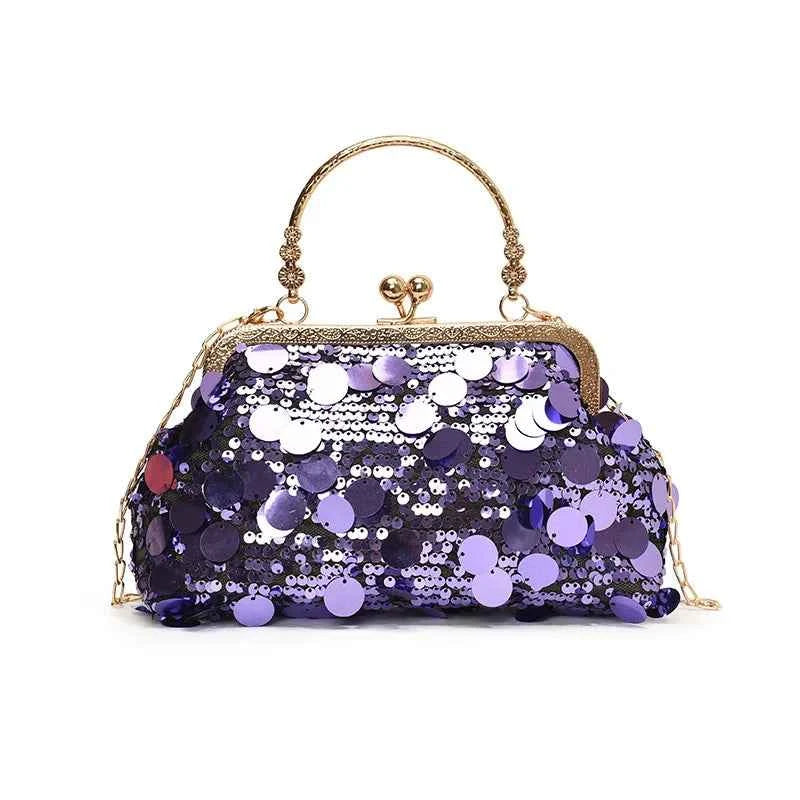 Elegant Sequins Evening Clutch Bag - Bling Chain Strap