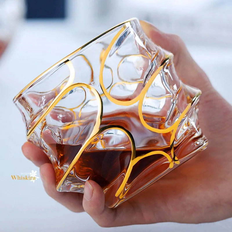 Elegant Gold Line Whiskey Glasses - Crystal Tumblers Set