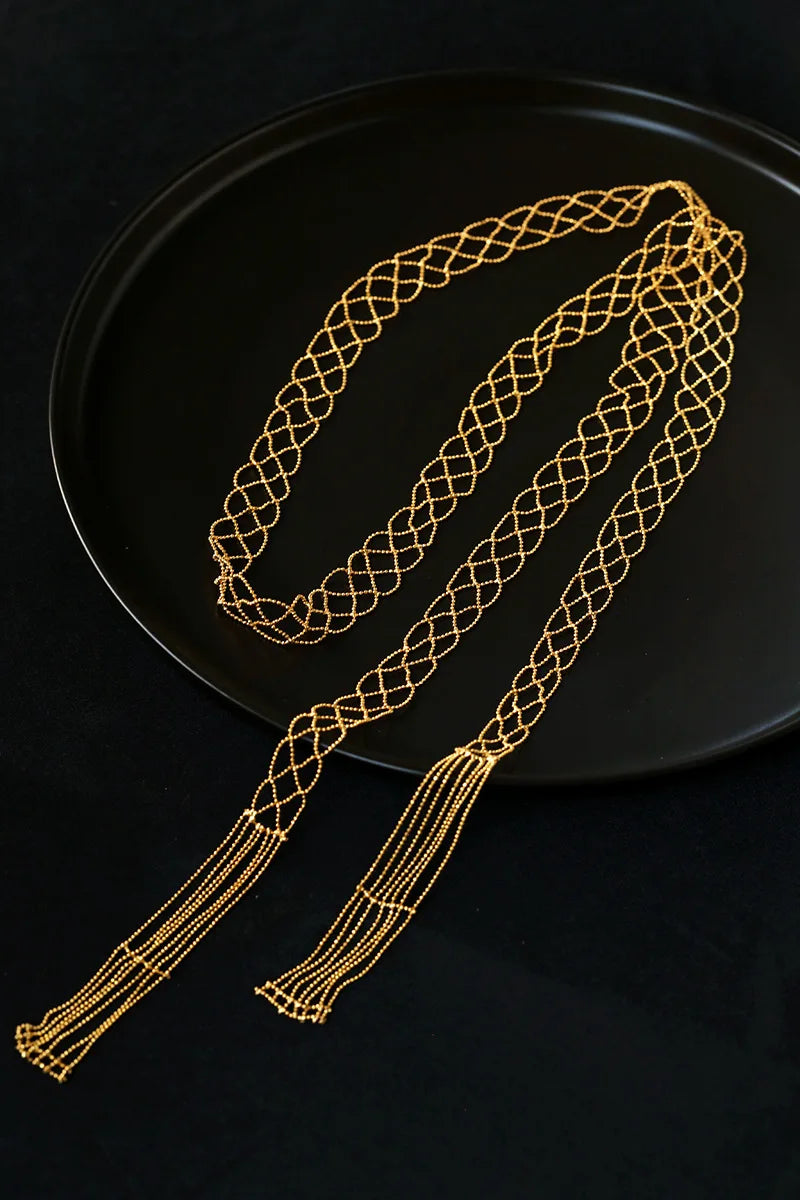 Luxury Golden Zircon Long Fringed Necklace - Italian Niche Design