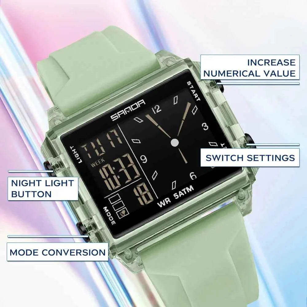 Premium Digital Sports Watch - Waterproof Square LED Timepiece