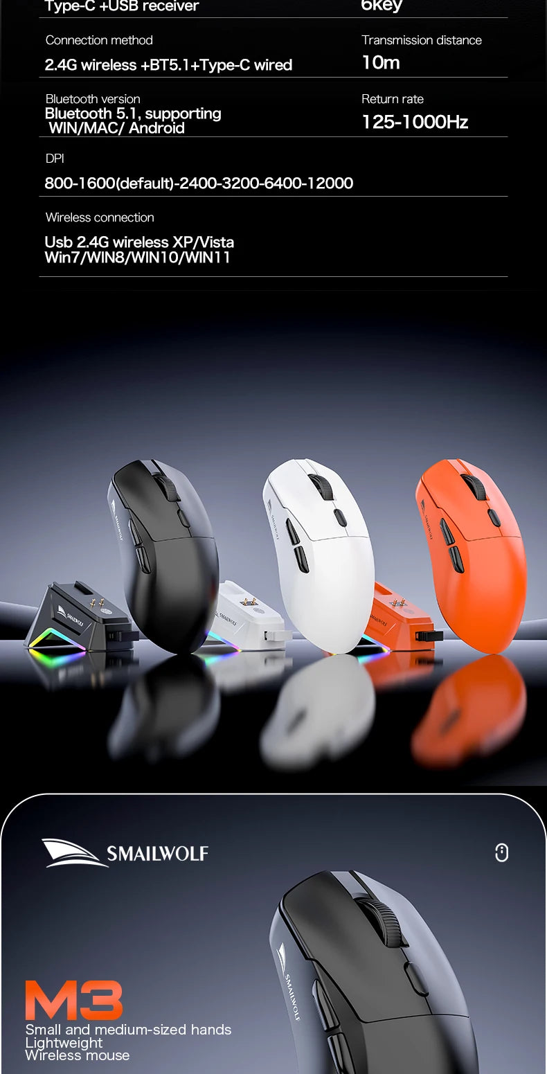 Premium Wireless Gaming Mouse - Tri-Mode PAW3311 Lightweight