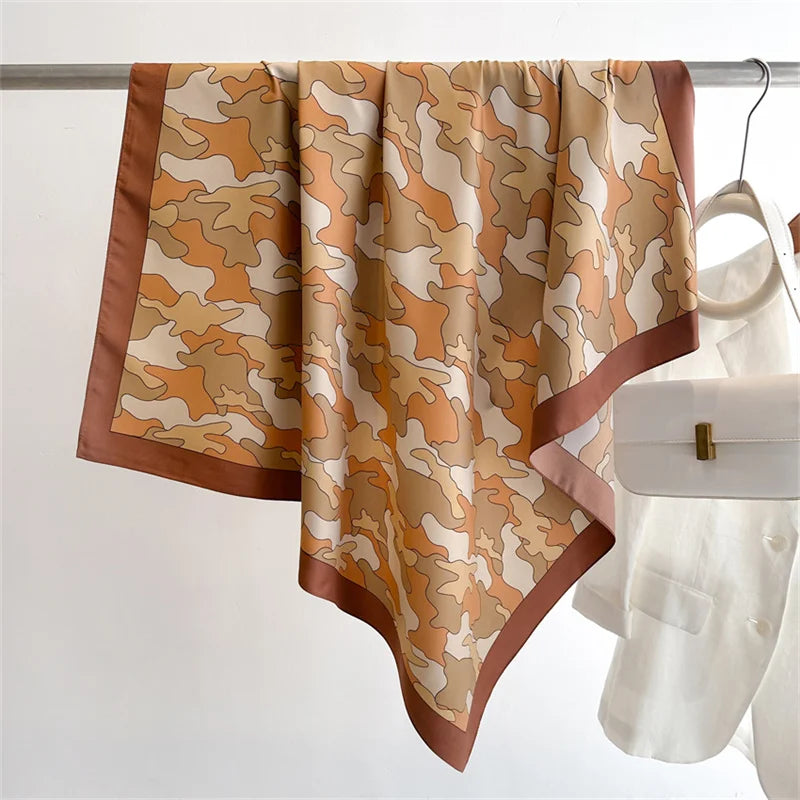 Luxury Square Silk Scarf - Elegant Tree Print Neck Shawl