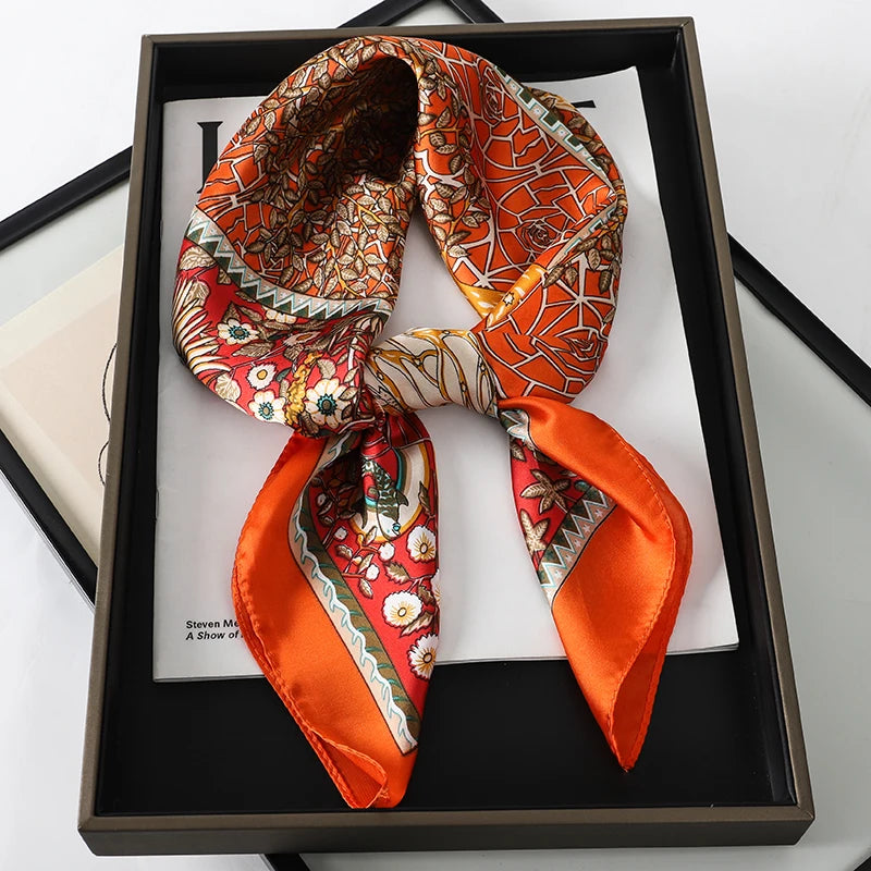 Luxury Silk Square Scarf - Elegant Hair Tie & Neck Band
