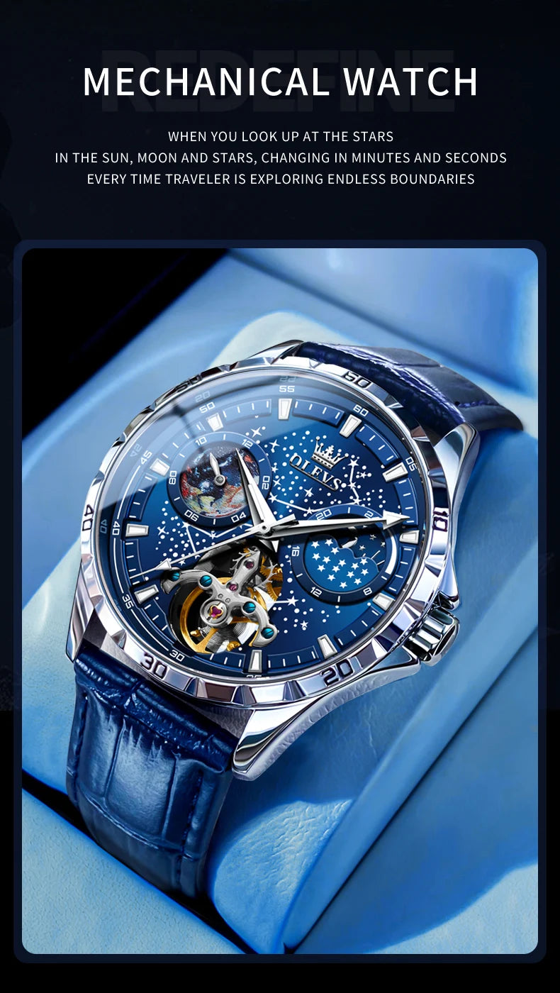 Luxury Men's Moon Phase Watch - Skeleton Chronograph