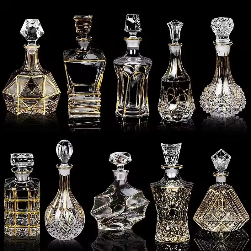 Elegant Crystal Wine Decanter - Gold Line Detail