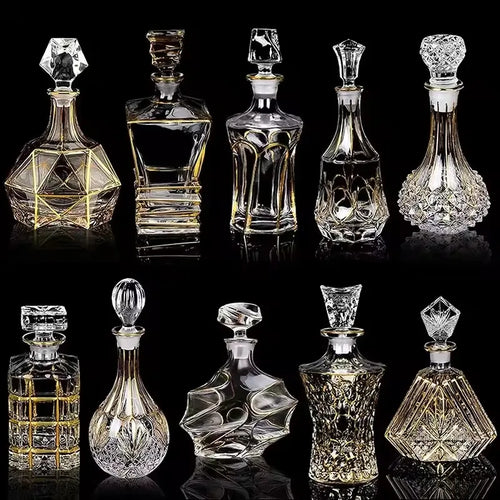 Elegant Crystal Wine Decanter - Gold Line Detail
