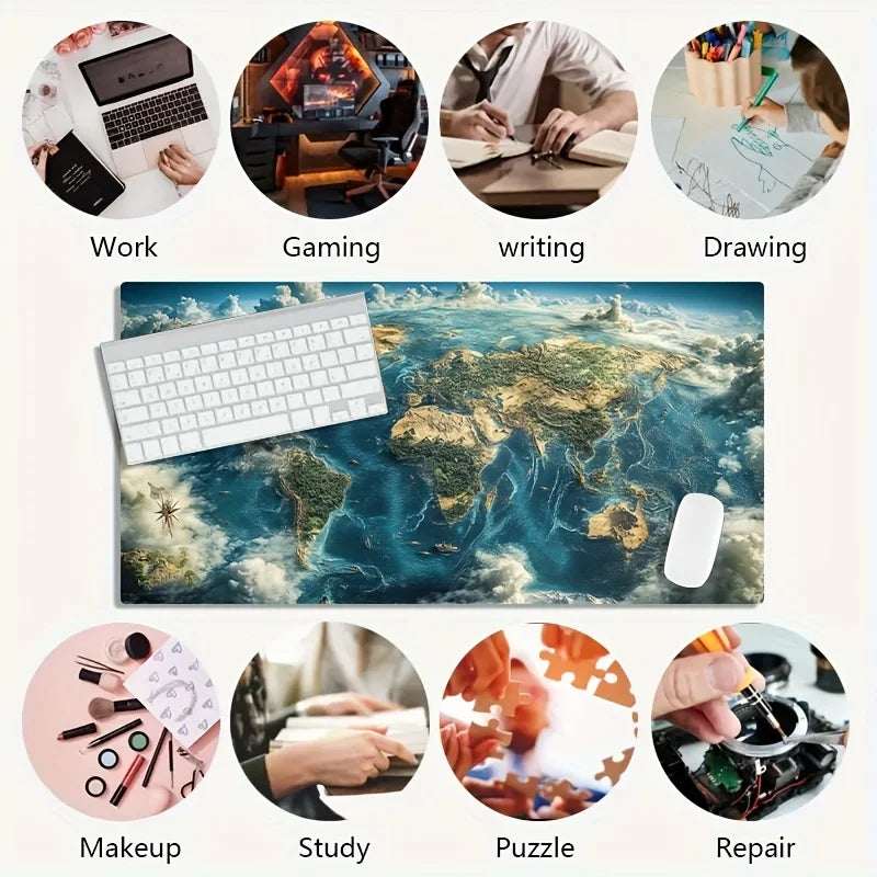 Premium Gaming World Map Mouse Pad - Non-Slip & Washable