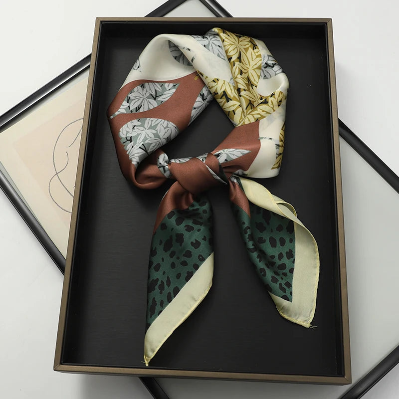 Luxury Silk Square Scarf - Elegant Hair Tie & Neck Band