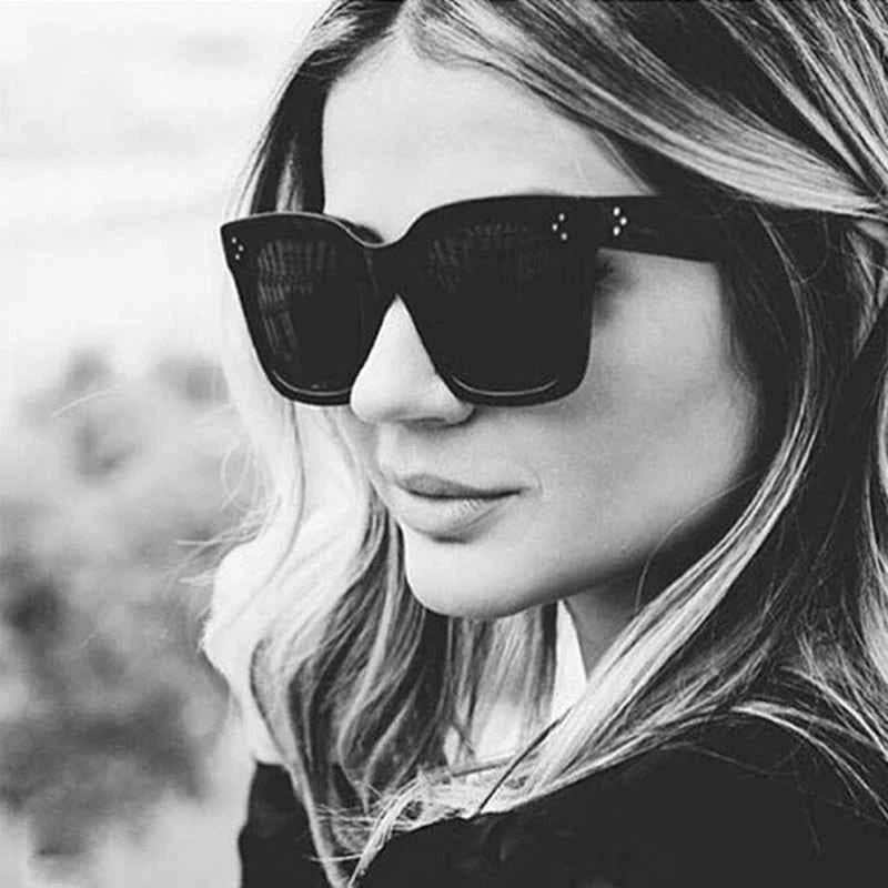 Luxury Rectangle Sunglasses - Gradient Lens & Rivet Details