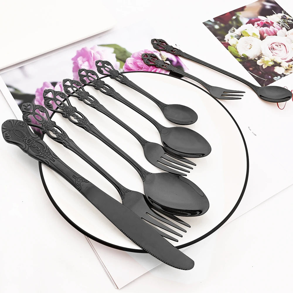 Elegant Rainbow Stainless Steel Flatware Set - Vintage Style