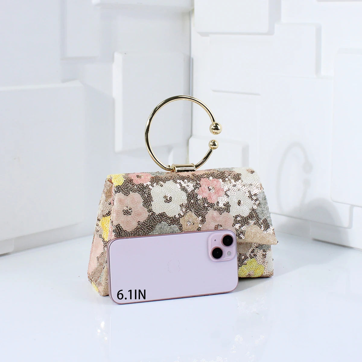 Elegant Sequins Evening Handbag with Floral Design
