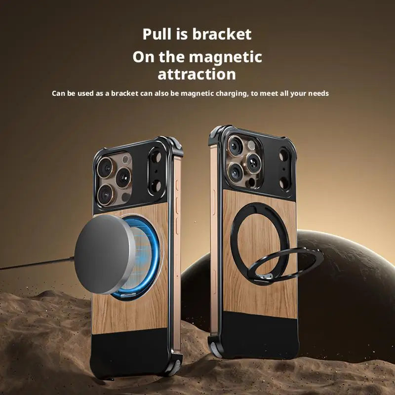 Premium iPhone Rotating Case - Metal & Leather Grain