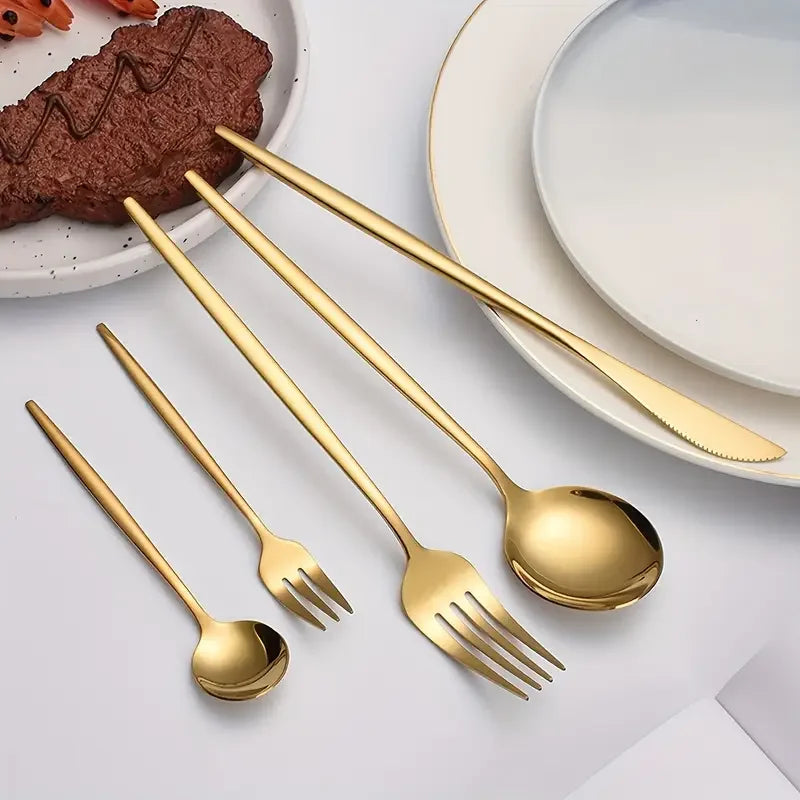 Elegant Gold Dinnerware Set - Premium Stainless Steel Cutlery