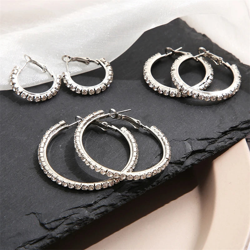 Luxury Rhinestone Hoop Earrings - Sparkling Gold Circle Design