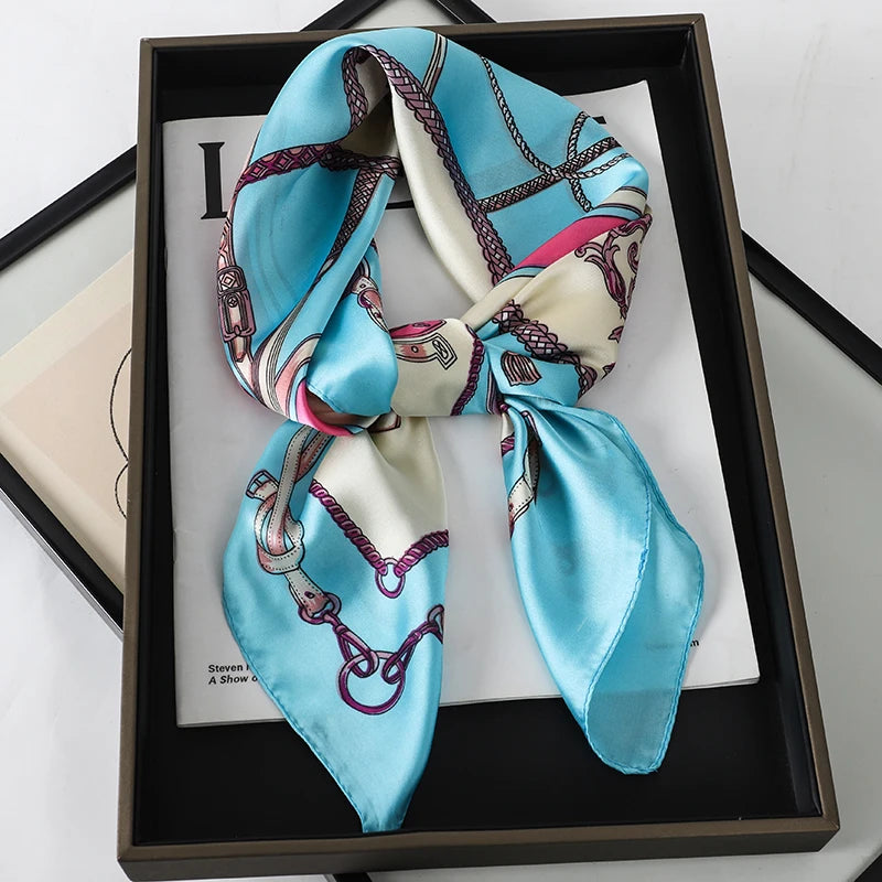 Luxury Silk Square Scarf - Elegant Hair Tie & Neck Band