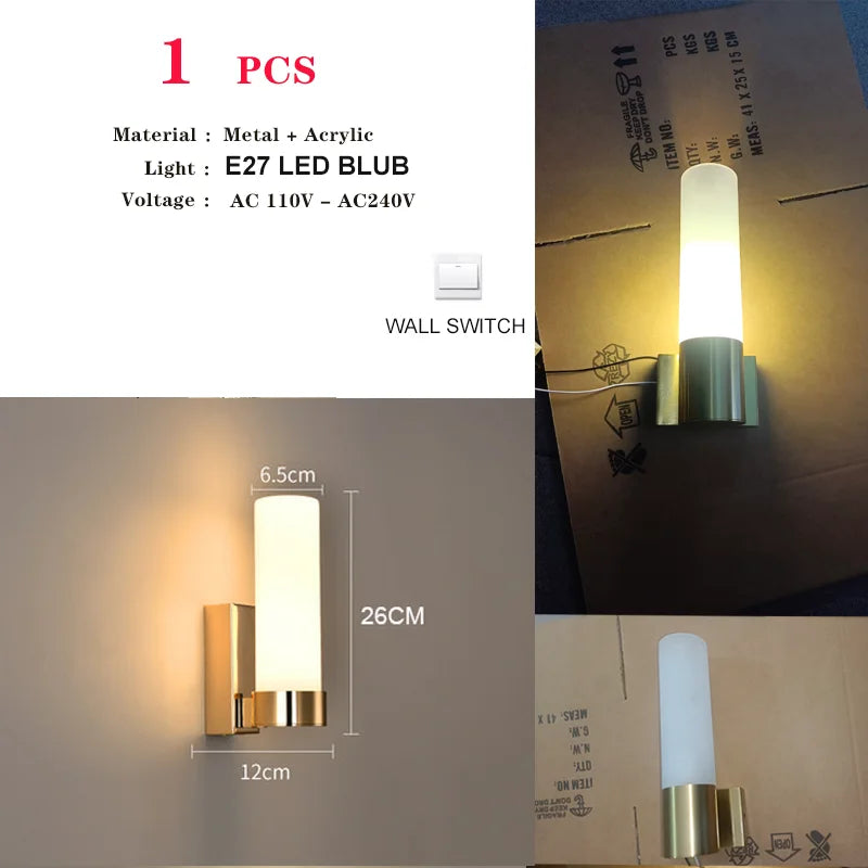 Luxury Gold Glass Wall Sconce - Elegant LED 12W Lighting