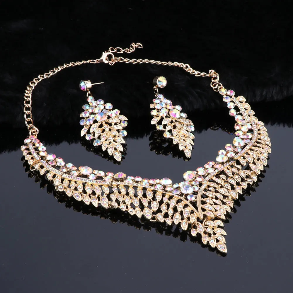 Elegant Crystal Jewelry Set - Rhinestone Necklace & Earrings