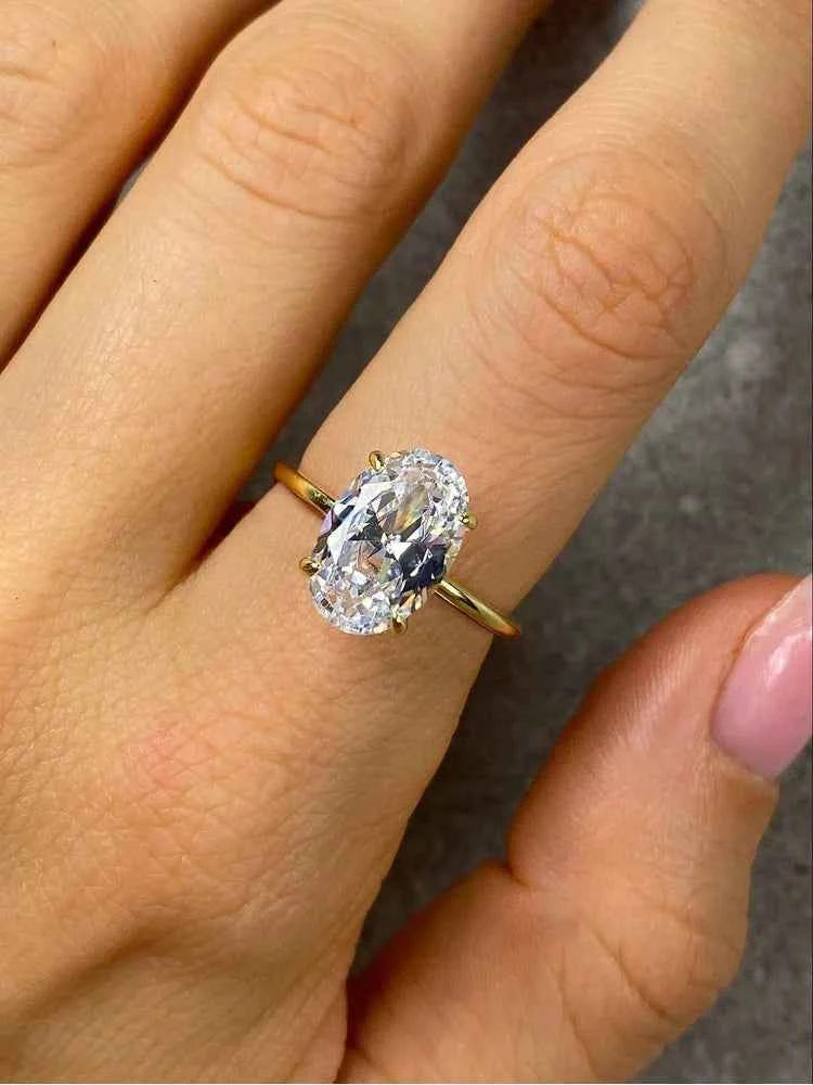 Luxury Sterling Silver Oval Stone Ring - Elegant Fine Jewelry
