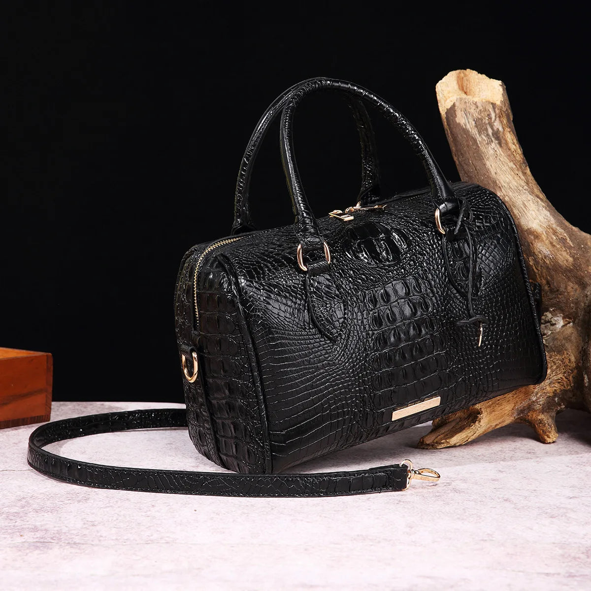 Elegant Crocodile Pattern Boston Bag