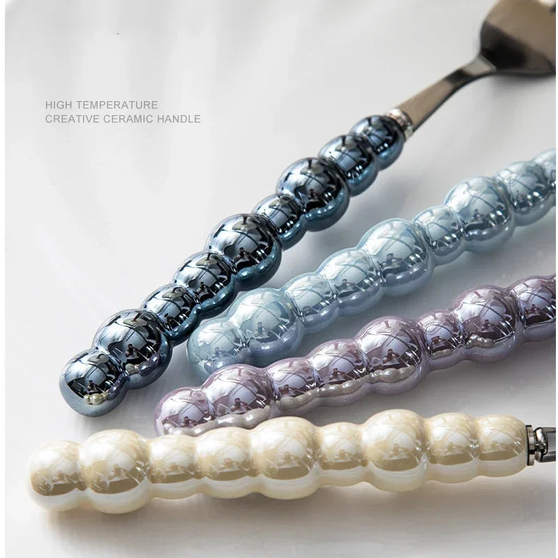 Luxury Pearl Flatware Set - Premium Ceramic Handle Cutlery