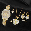 Luxury Women's Quartz Watch and Rhinestone Jewelry Set - Gold