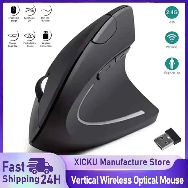 Wireless vertical mouse - ergonomic design with textured grip and three DPI settings