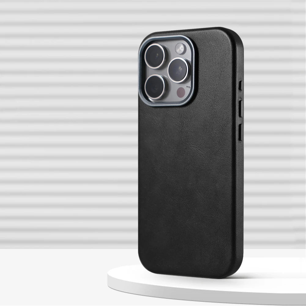 Luxury Retro Leather MagSafe Phone Case with Alloy Lens