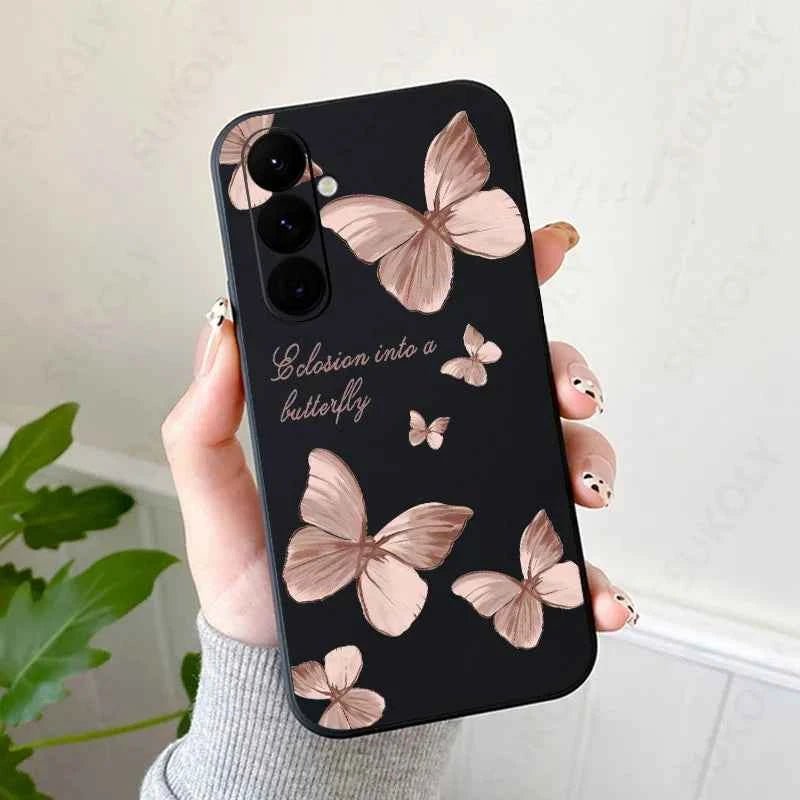 Elegant Butterfly Phone Case with Hand Lanyard - Soft Silicone