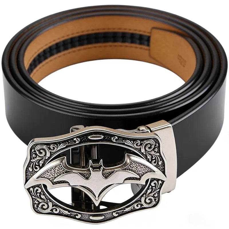 Retro Automatic Belt with Bat Buckle - Genuine Leather