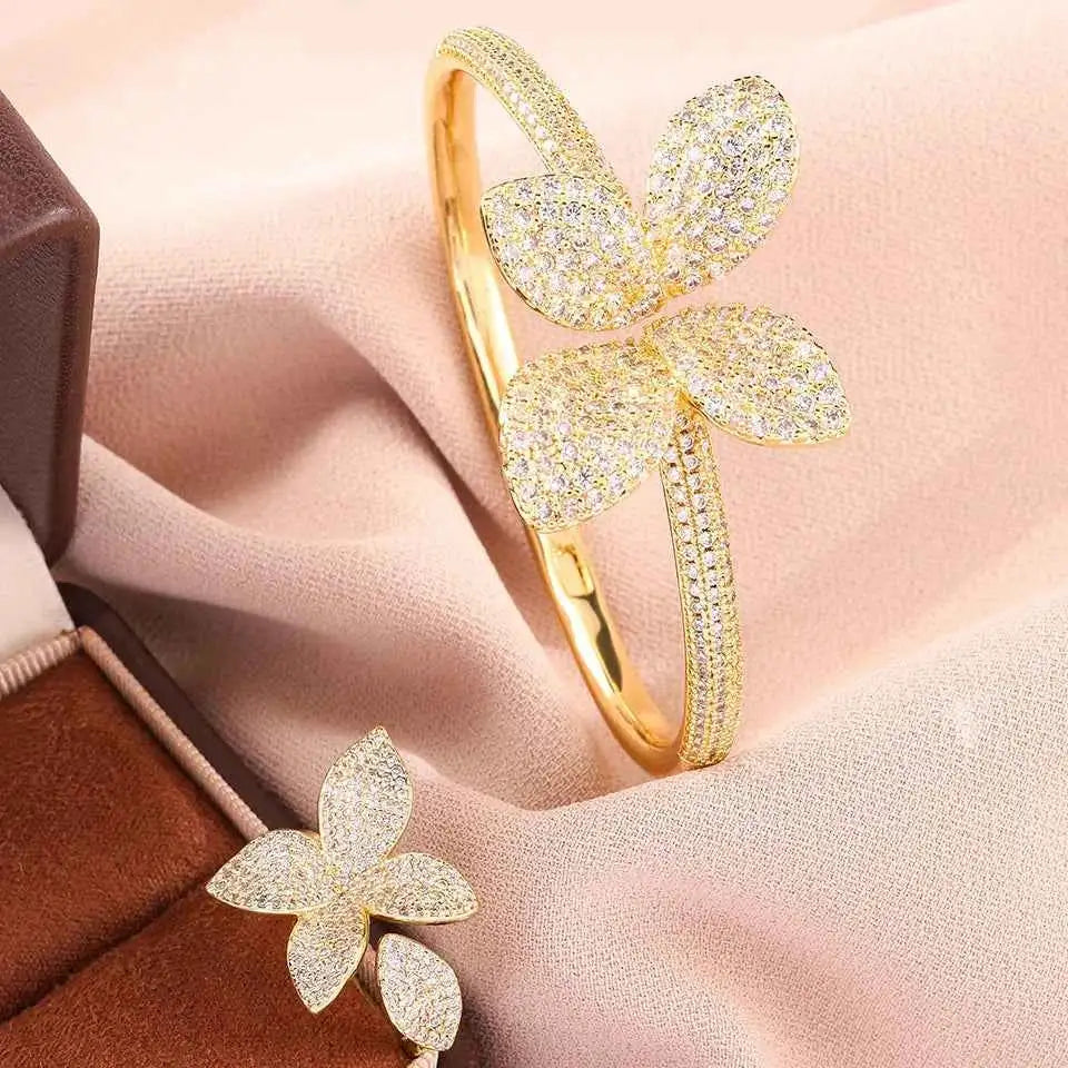 Elegant Flower Zircon Jewelry Set - Bracelet & Ring