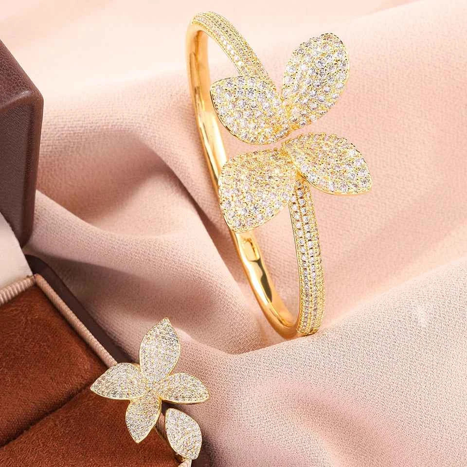 Elegant Flower Zircon Jewelry Set - Bracelet & Ring