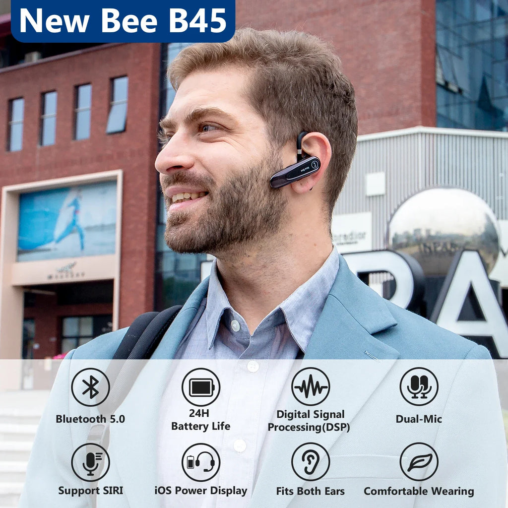 Premium Bluetooth 5.0 Headset with Dual Mic CVC8.0 Noise Reduction