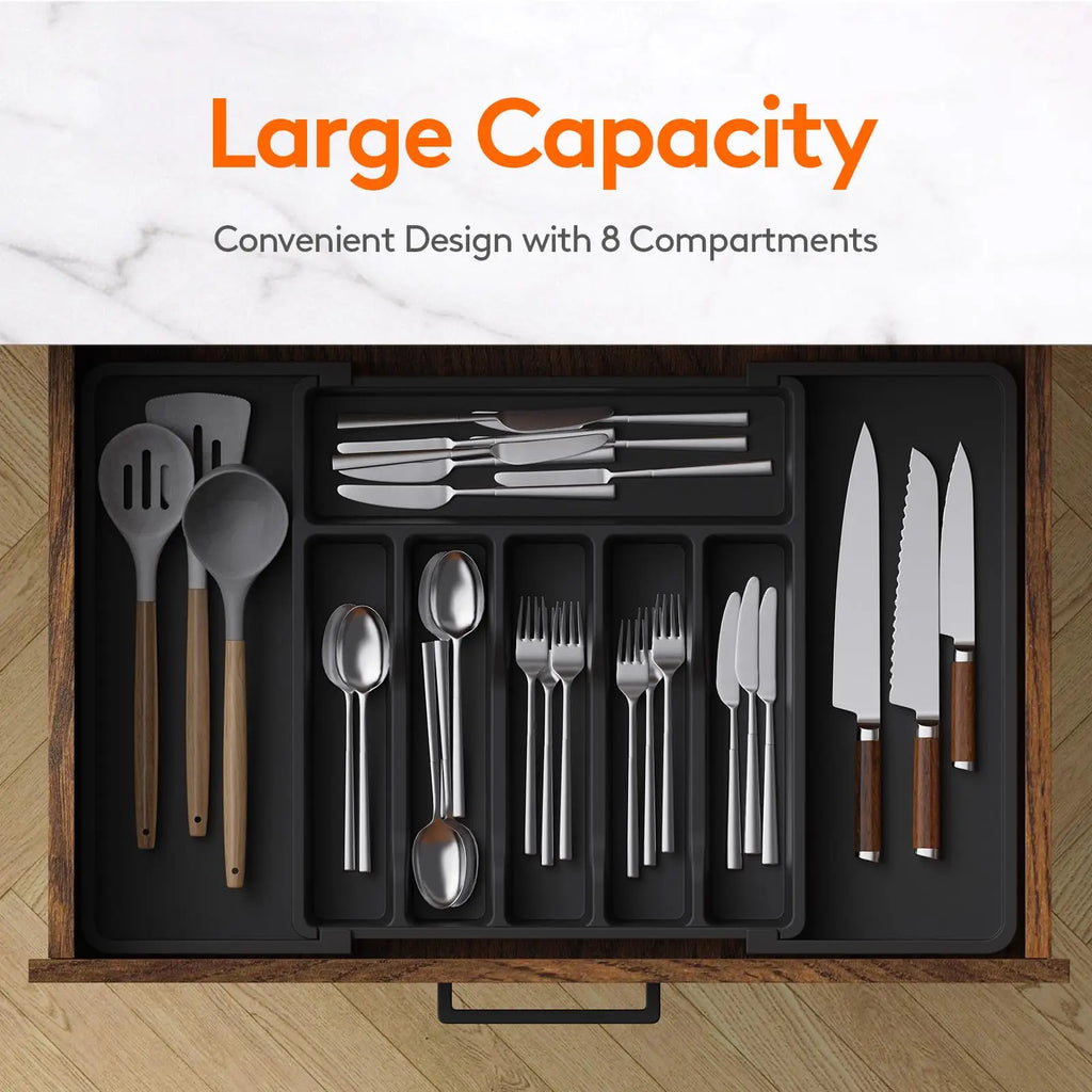 Premium Expandable Drawer Organizer - Adjustable Utensil Tray