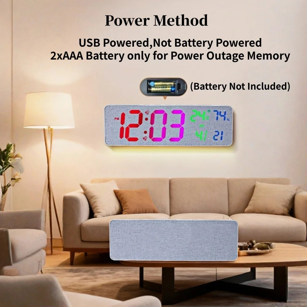 Premium Large RGB Digital Clock - Temp, Humidity & Date