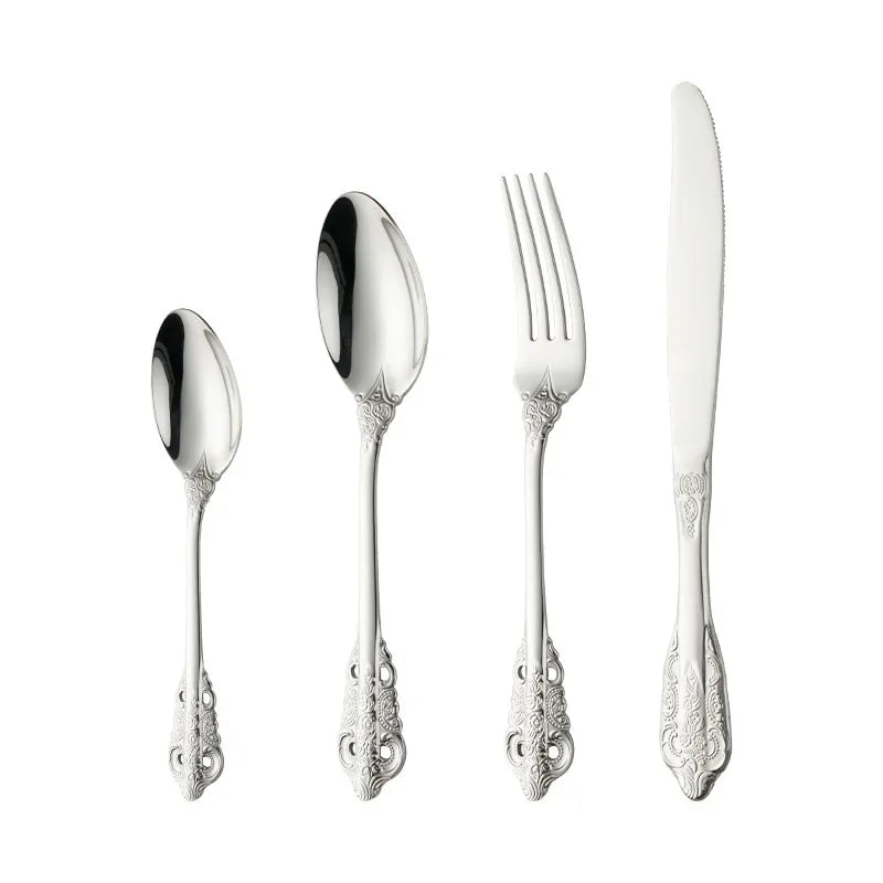 Elegant Vintage Gold Flatware Set - Stainless Steel Luxury
