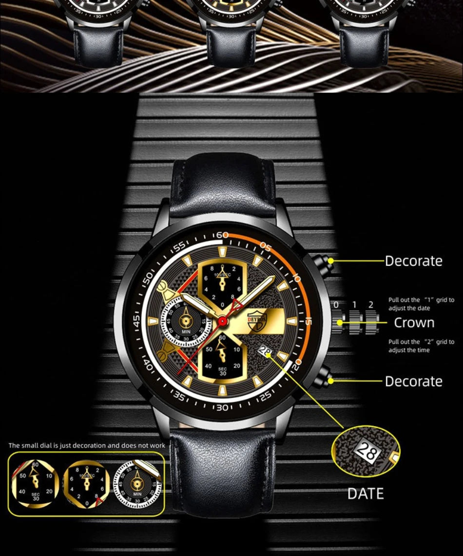 Elegant Men's Calendar Watch - Leather Business Style