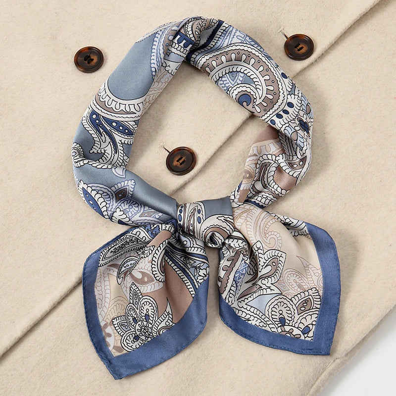 Luxury Silk Square Scarf - Elegant Satin Print Neck Wrap
