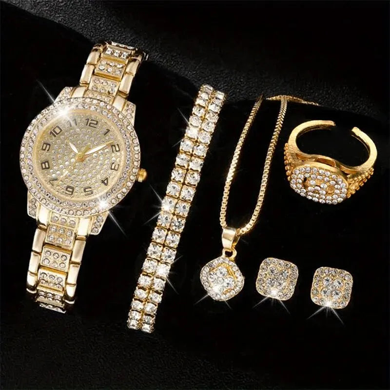 Elegant Crystal Wristwatch & Rhinestone Bracelet Set