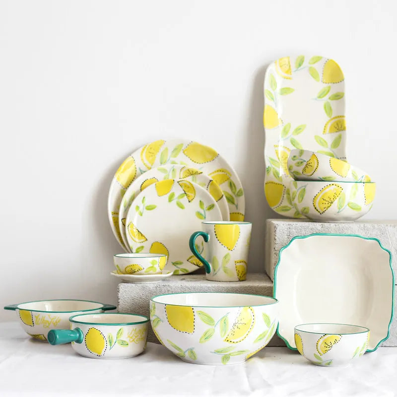Ceramic Lemon Dinnerware Set - vibrant lemon motif on various ceramic pieces