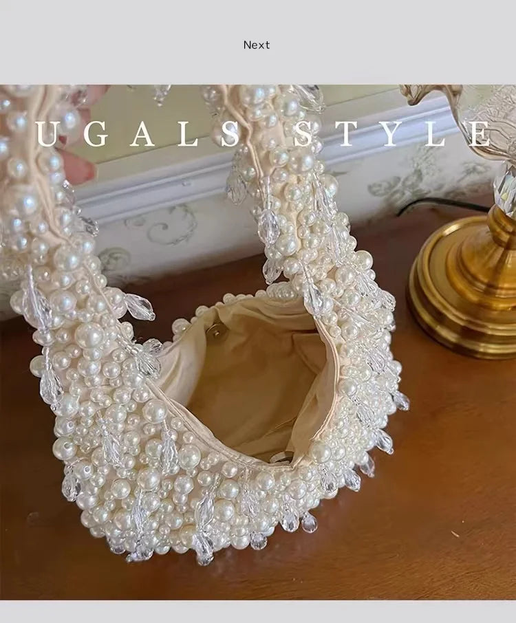 Elegant Pearl Beaded Clutch - Handmade Evening Bag