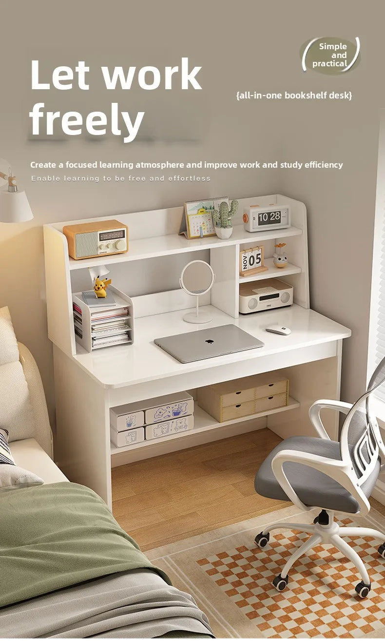 Premium Integrated Computer Desk - Space-Saving Bookshelf Design