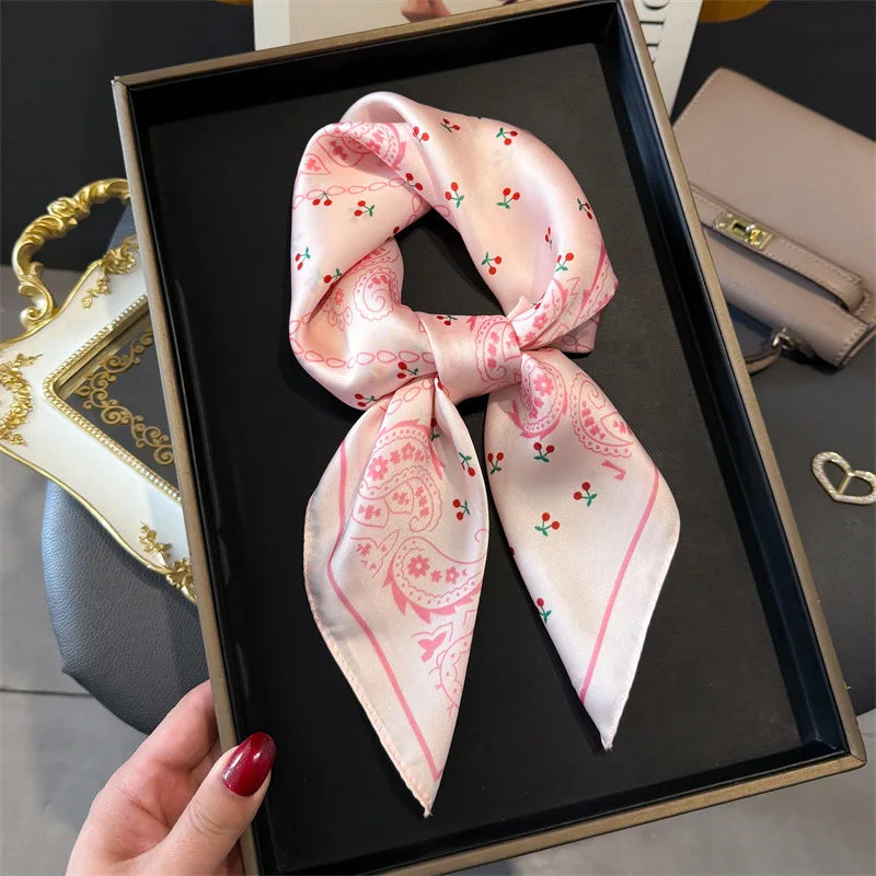 Elegant Bohemian Silk Square Scarf - Floral Satin Neck Scarf