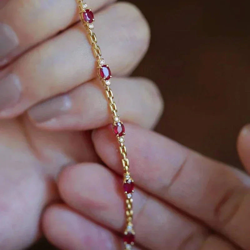 Elegant Ruby Diamond Bracelet - Gold-Tone Charm Jewelry