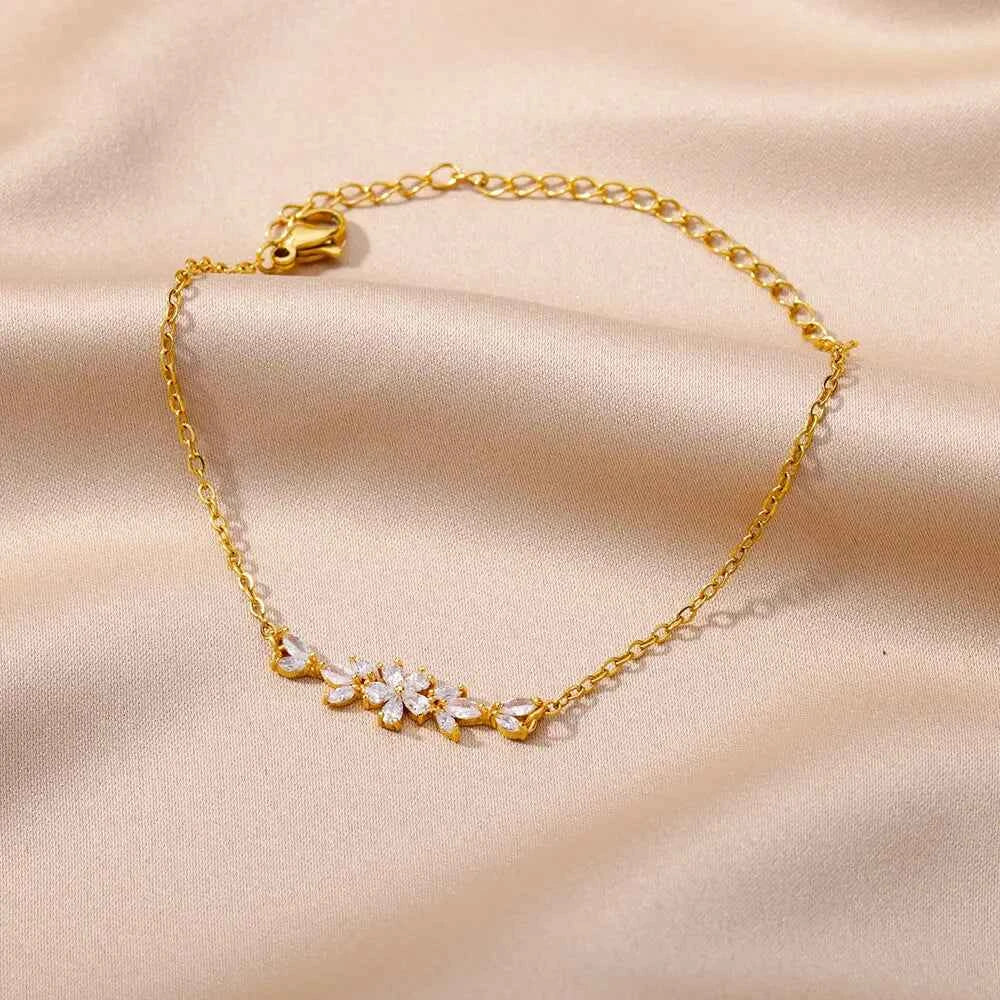 Elegant Zircon Flowers Bracelet - Luxury Gold Steel Jewelry