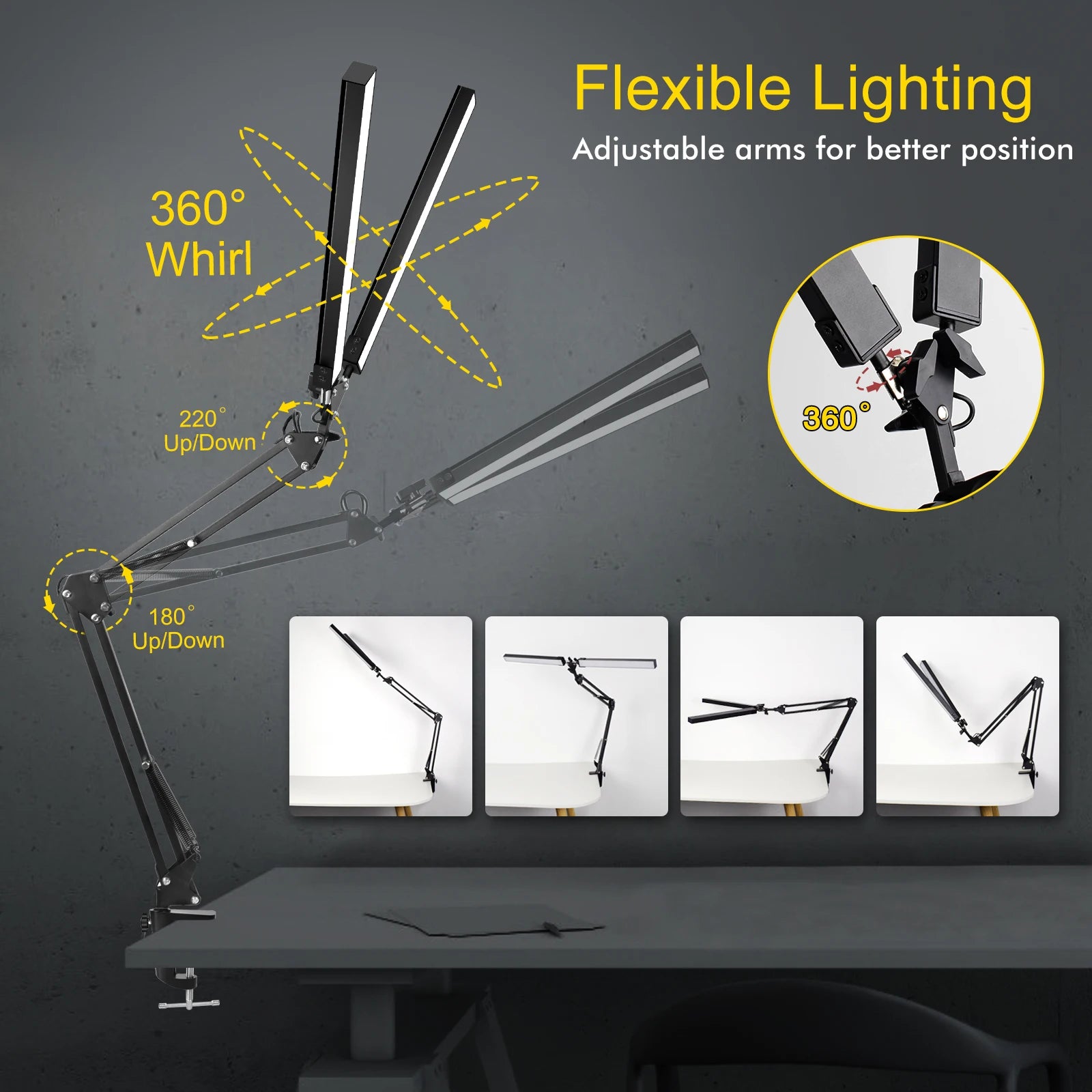 Premium LED Desk Lamp with Clamp - Auto Dimming & Bright