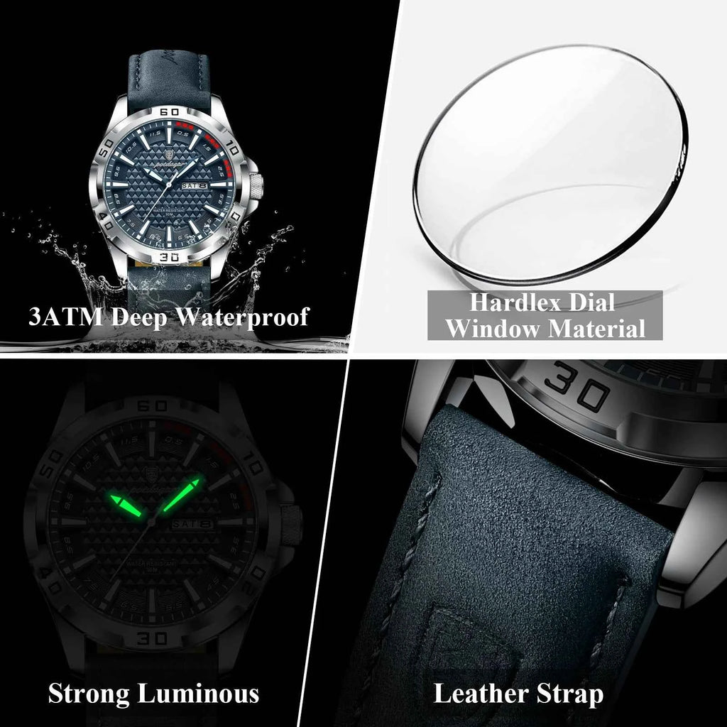 Luxury Men's Quartz Watch - Waterproof Leather Wristwatch