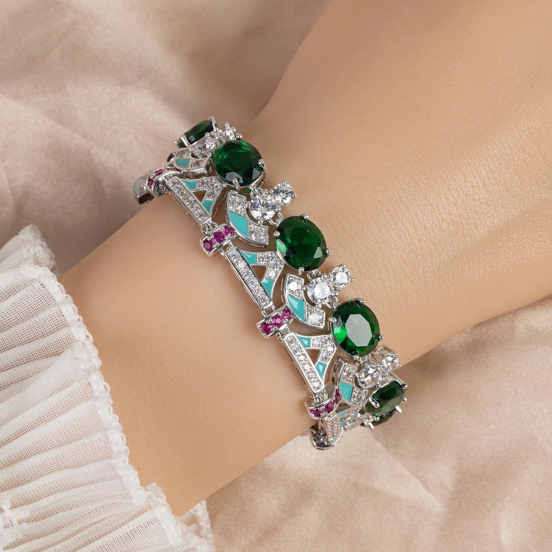 Elegant Multicolor Cubic Zirconia Bracelet - Women's Premium Jewelry Set